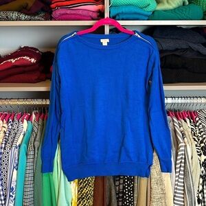 J Crew royal blue zipper shoulder long sleeve crew neck sweater size XS